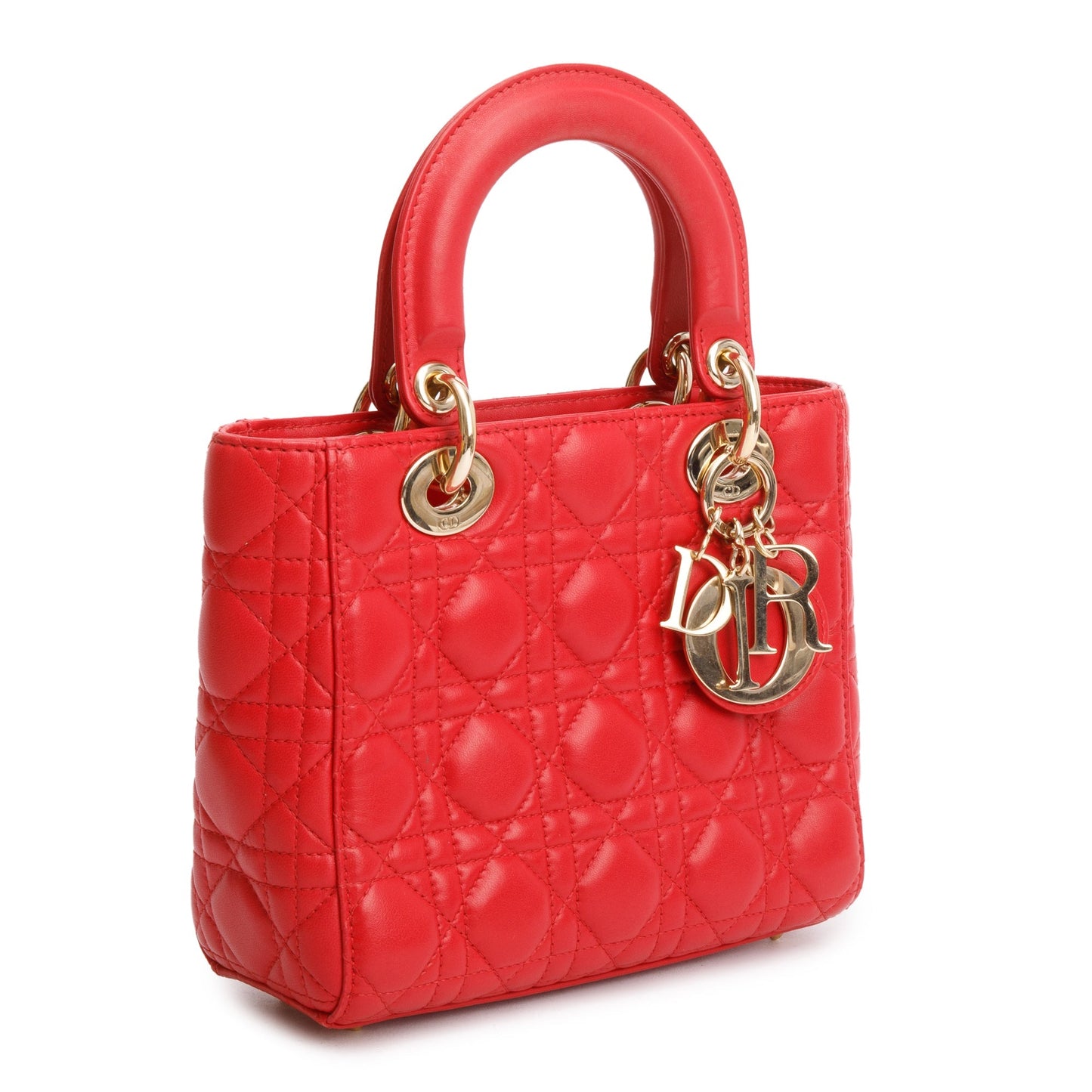 Christian Dior Red Cannage Lambskin Leather Small Lady Dior My AbCDior Bag