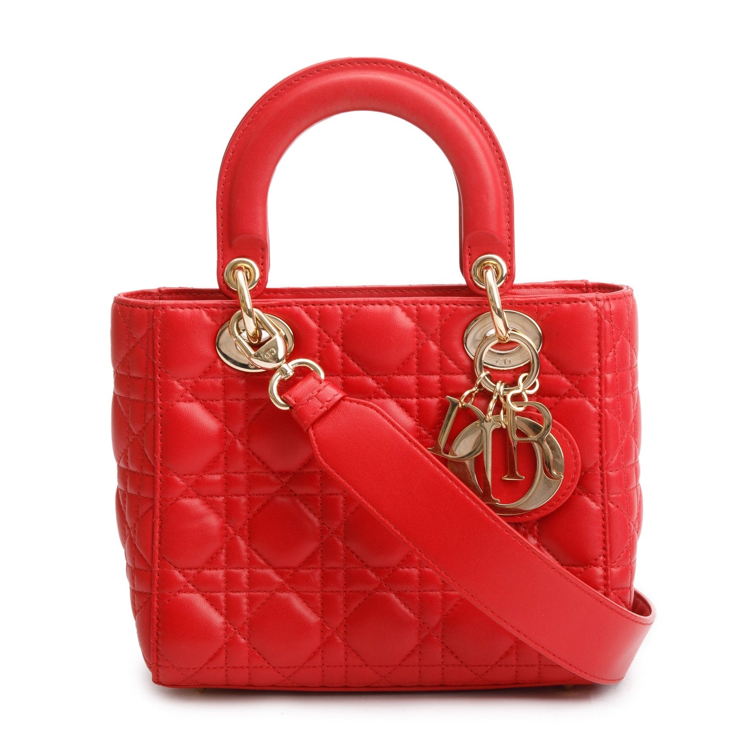 Christian Dior Red Cannage Lambskin Leather Small Lady Dior My AbCDior Bag