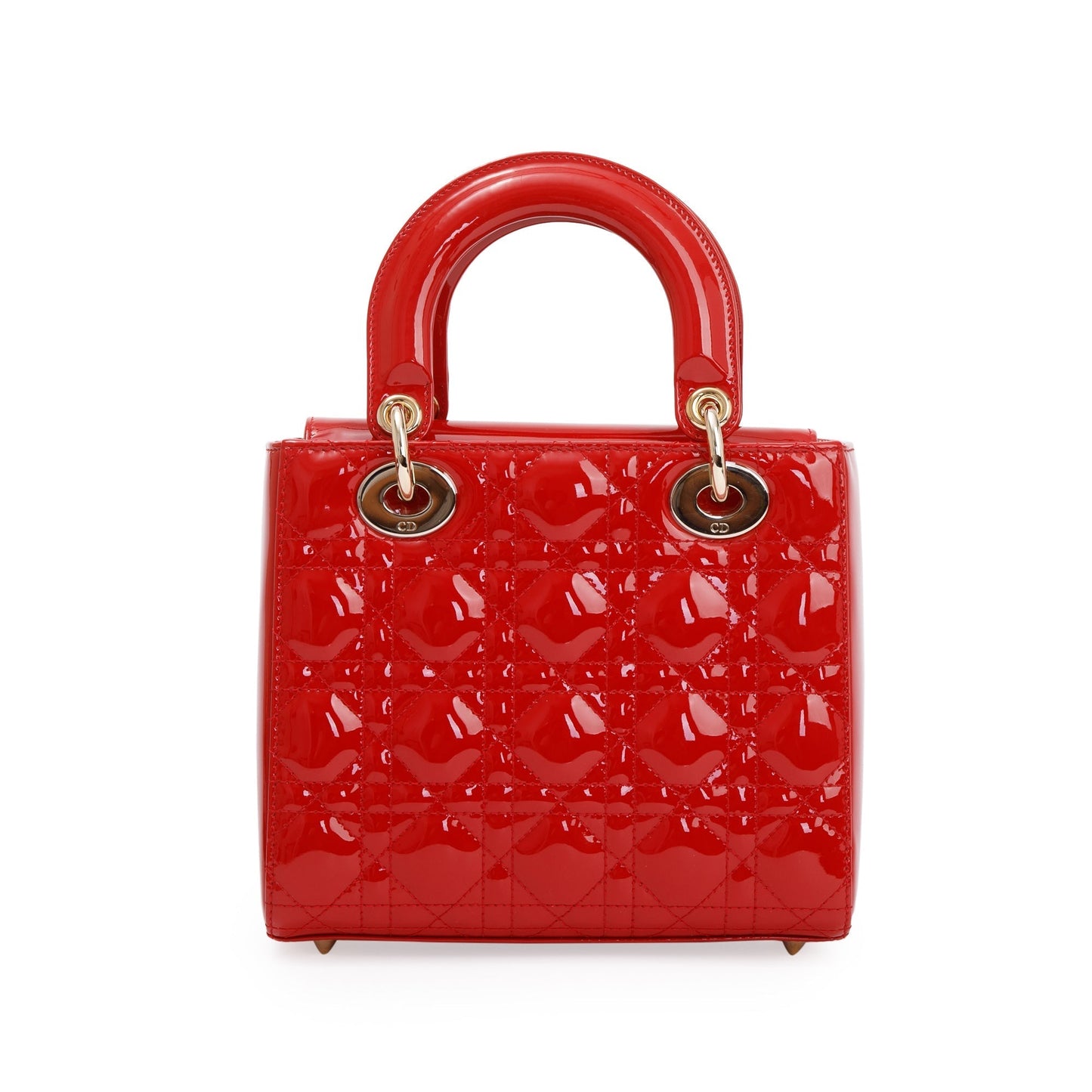 Christian Dior Red Patent Cannage Leather Small Lady Dior Bag