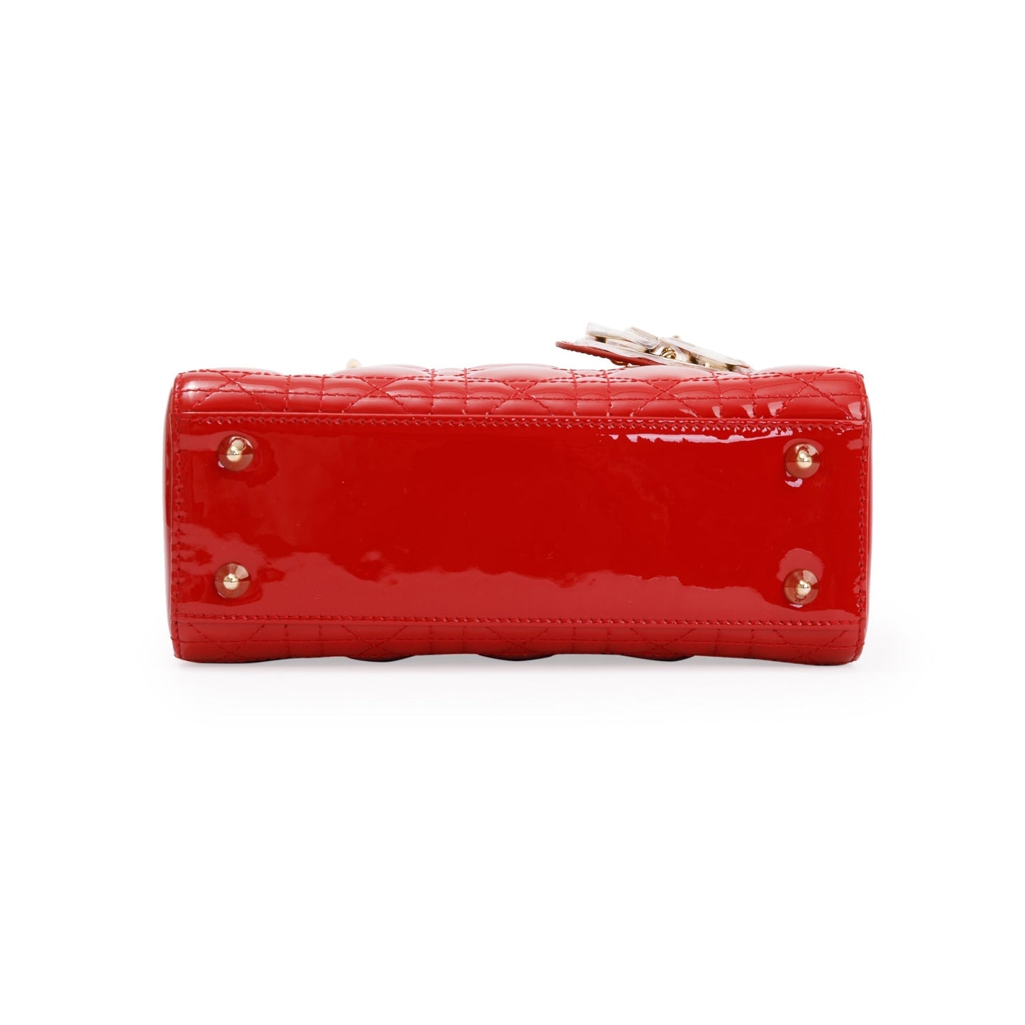 Christian Dior Red Patent Cannage Leather Small Lady Dior Bag