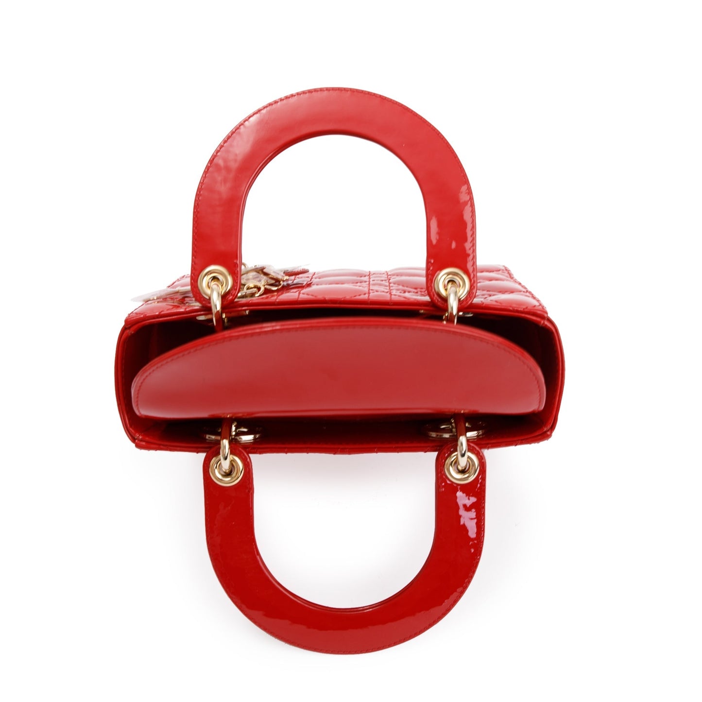 Christian Dior Red Patent Cannage Leather Small Lady Dior Bag