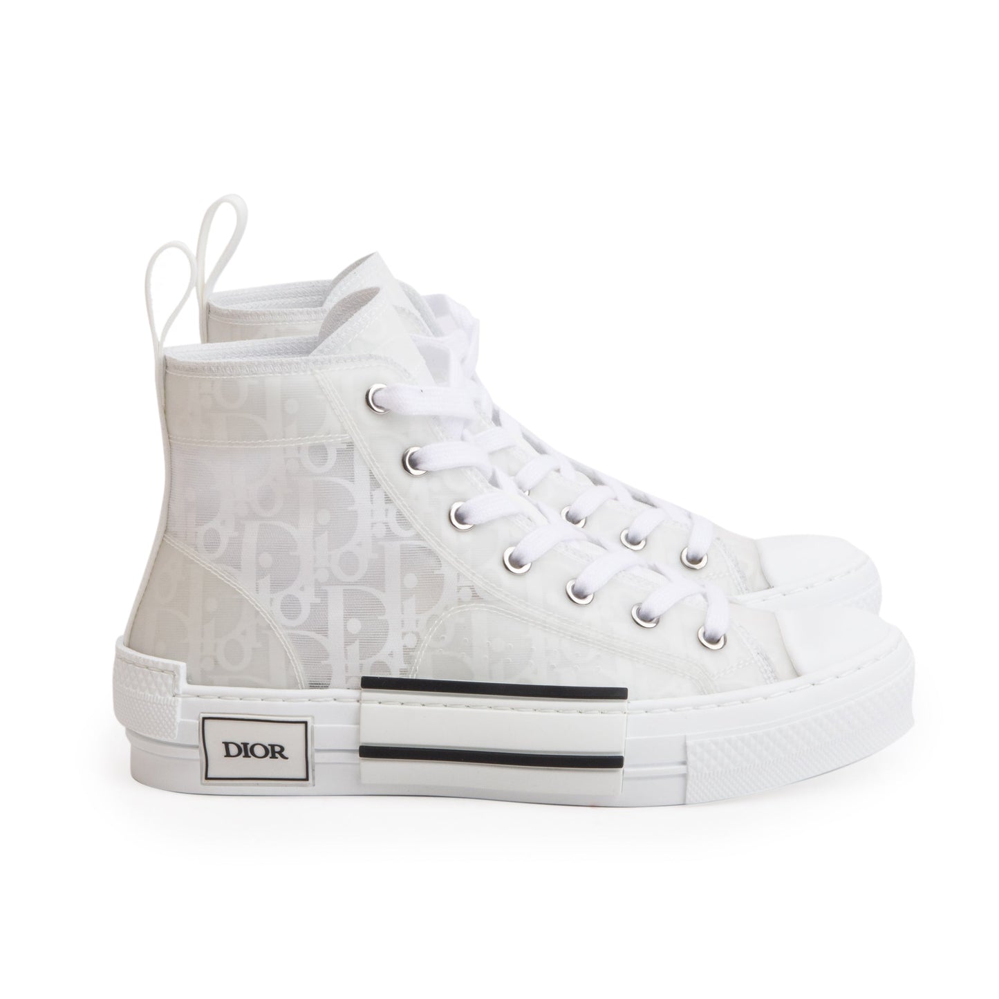 Christian Dior White Oblique Transparent Canvas B23 High-Top Sneakers, Size 37