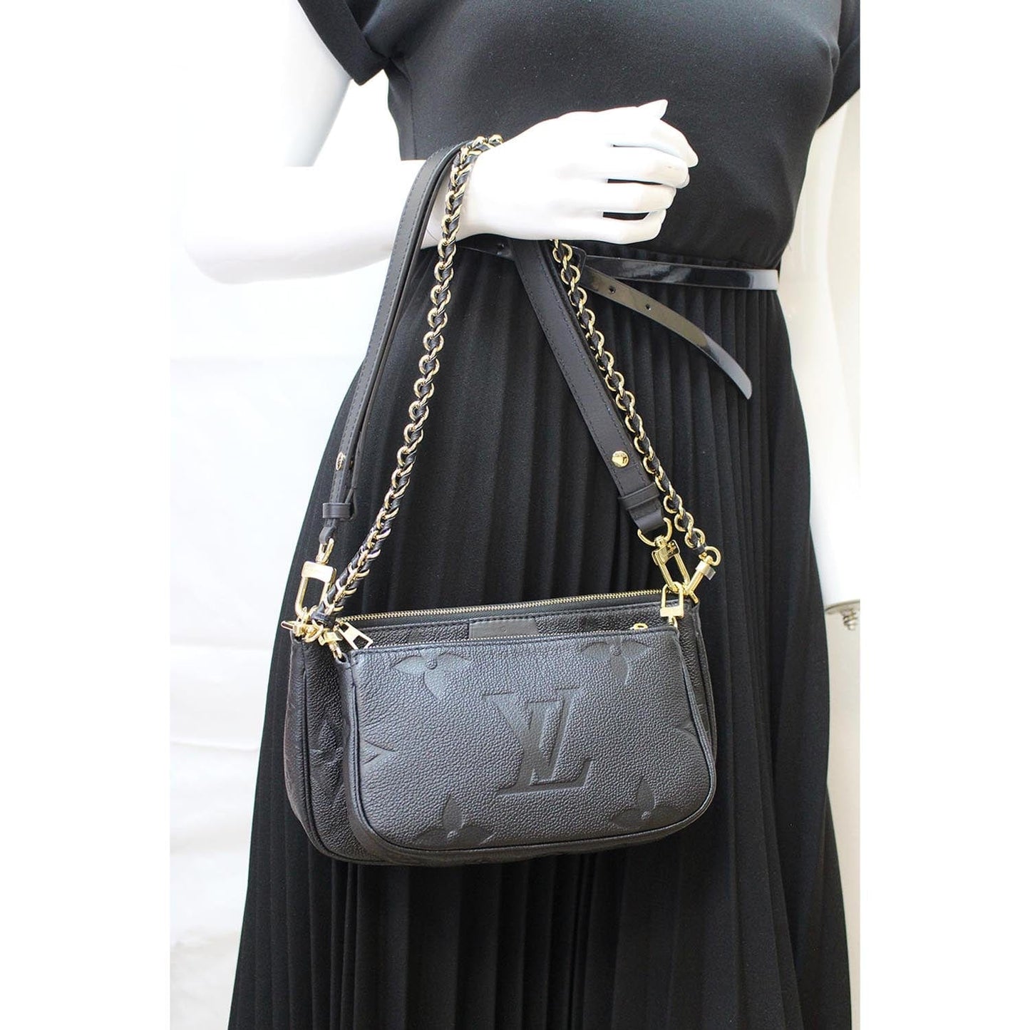 LOUIS VUITTON  Multi Pochette Empreinte Leather Accessories Bag Black