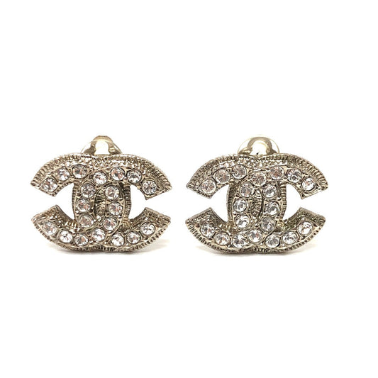 CHANEL Earring metal Silver CC COCO Mark Rhinestone