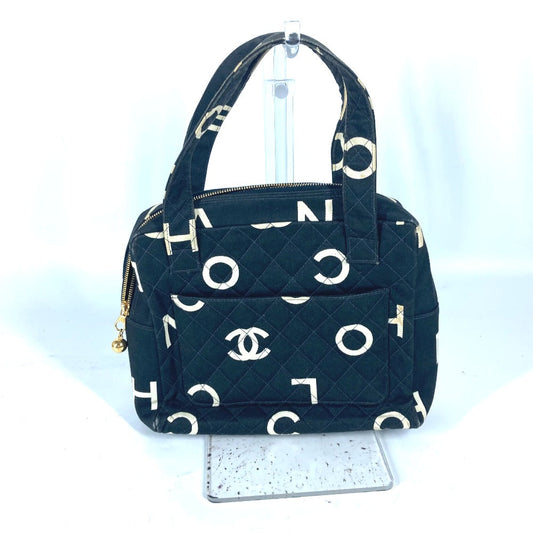 CHANEL Handbag canvas black   CC logo all-over pattern Women