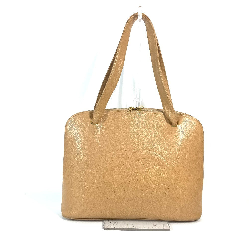 CHANEL Shoulder Bag Caviar skin beige   CC COCO Mark Women