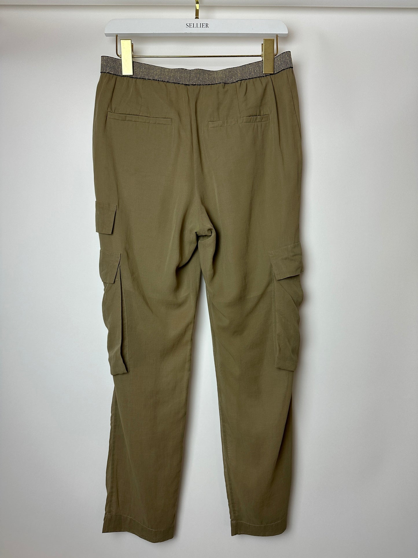 Brunello Cucinelli Taupe Sheer Organza Explorer Cargo Tro rs Size IT 40 (UK 8)