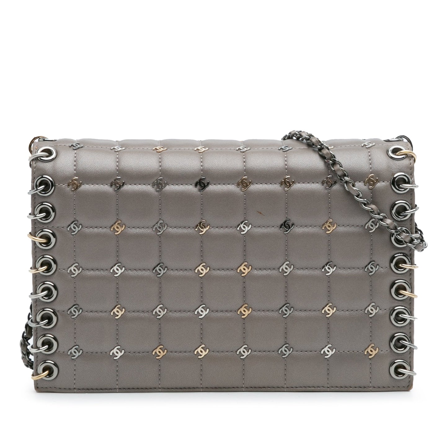 Gray Chanel Small Lambskin Chocolate Bar CC Piercing Studded Chain Flap Crossbody Bag