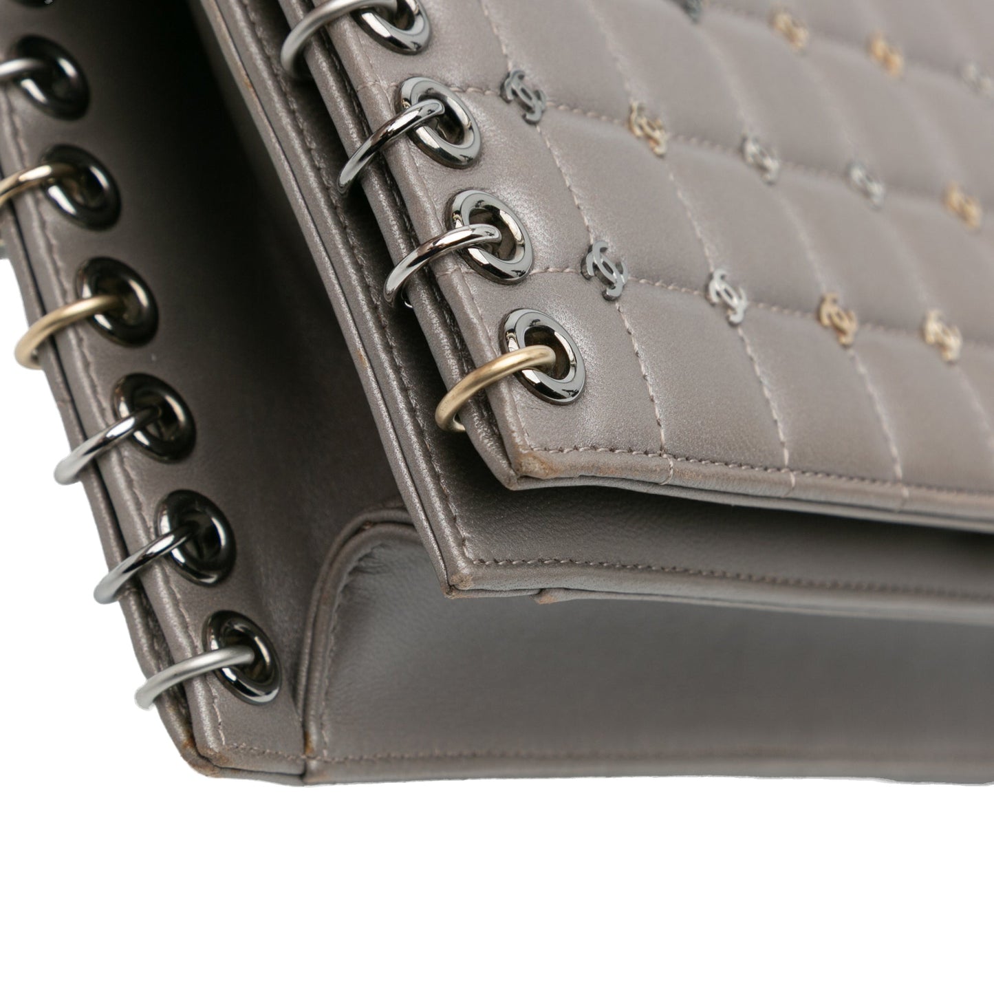 Gray Chanel Small Lambskin Chocolate Bar CC Piercing Studded Chain Flap Crossbody Bag
