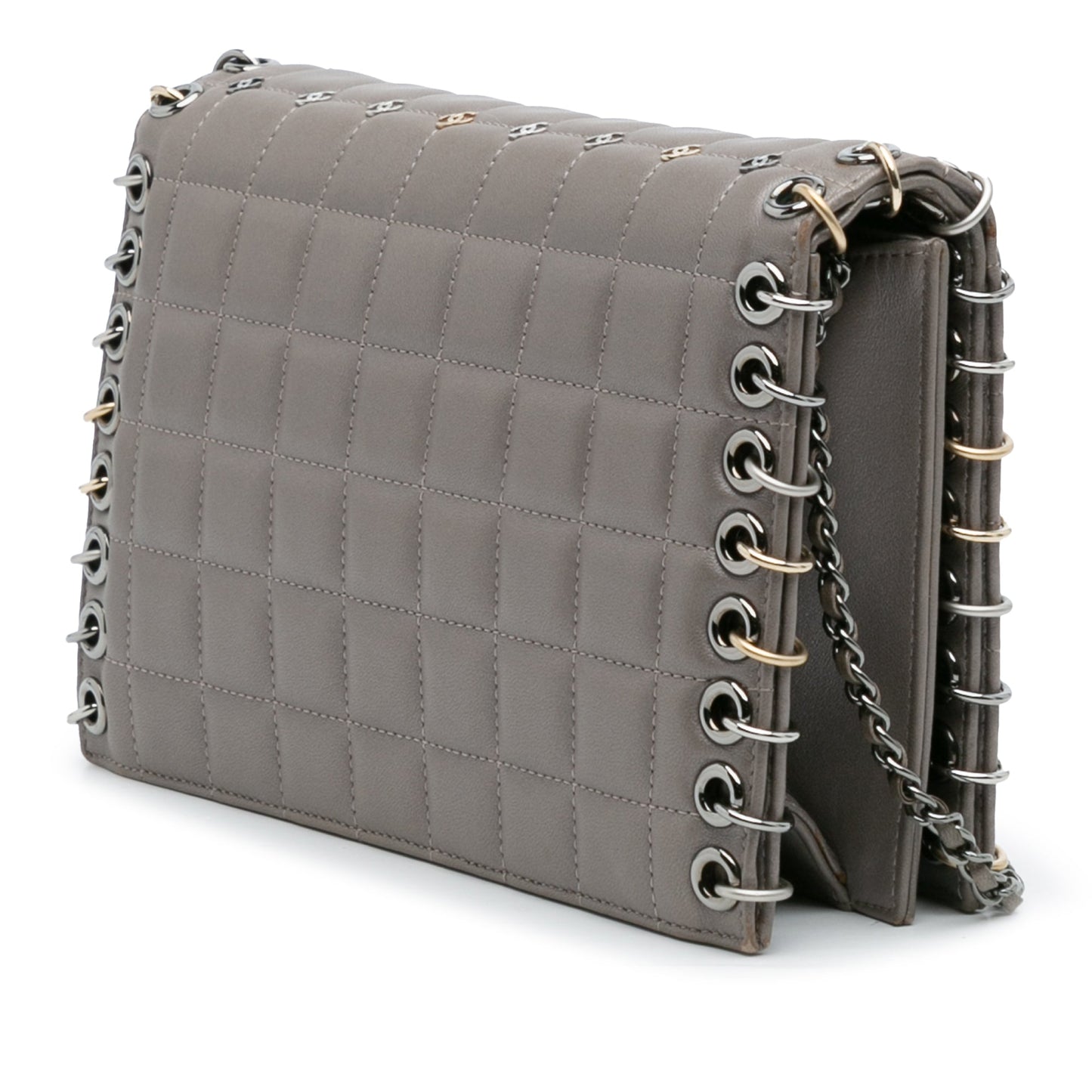 Gray Chanel Small Lambskin Chocolate Bar CC Piercing Studded Chain Flap Crossbody Bag