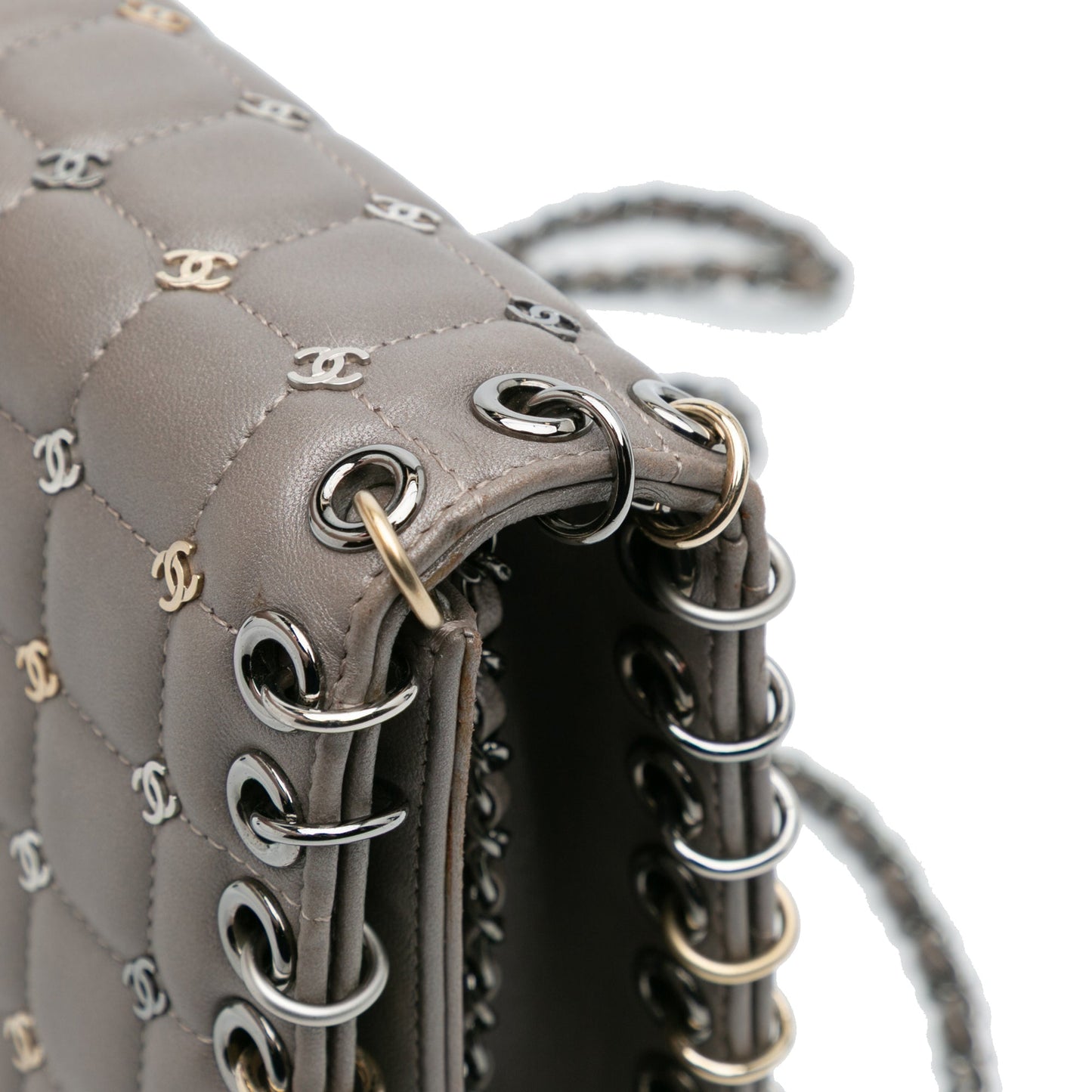 Gray Chanel Small Lambskin Chocolate Bar CC Piercing Studded Chain Flap Crossbody Bag