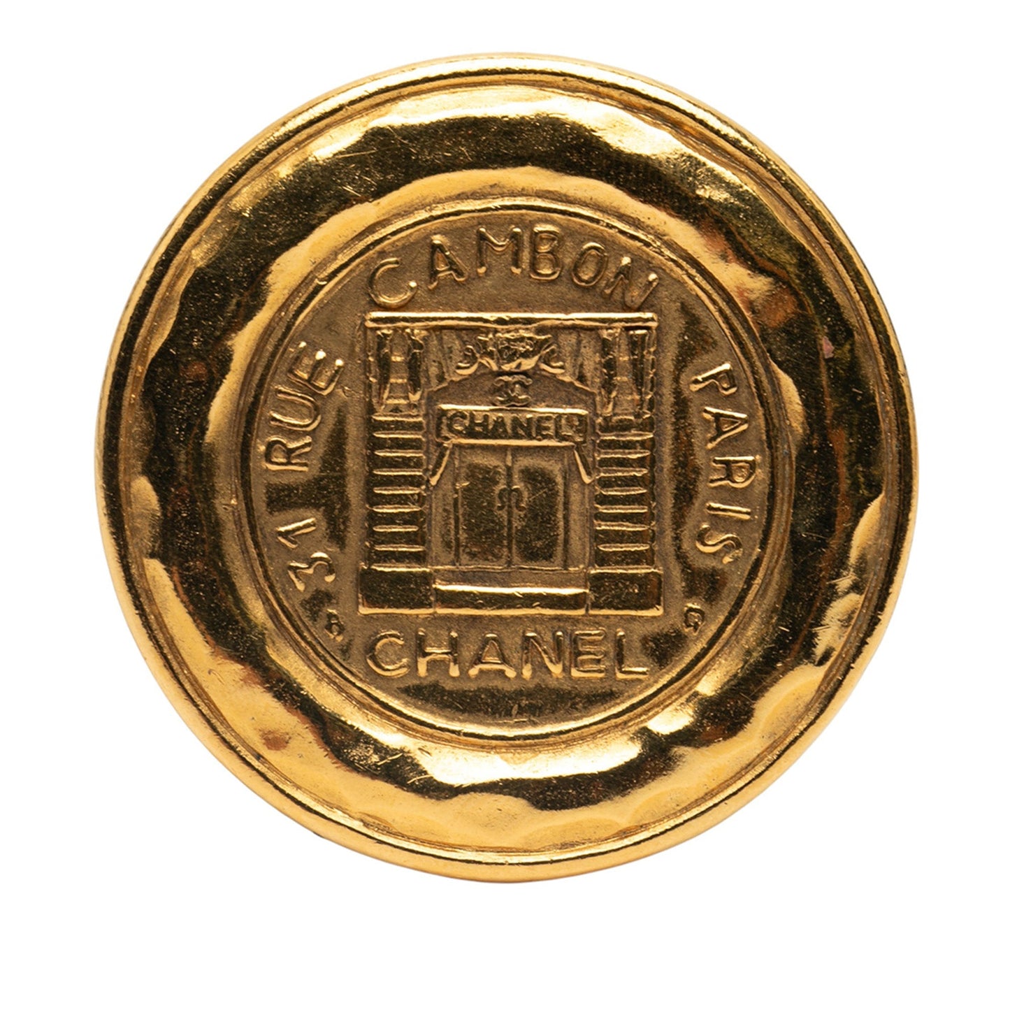 Gold Chanel Gold Plated 31 Rue Cambon Round   Pin Brooch