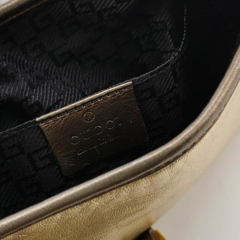 Gucci Jackie   Mini Gold Lambskin Leather Brown Calfskin Leather