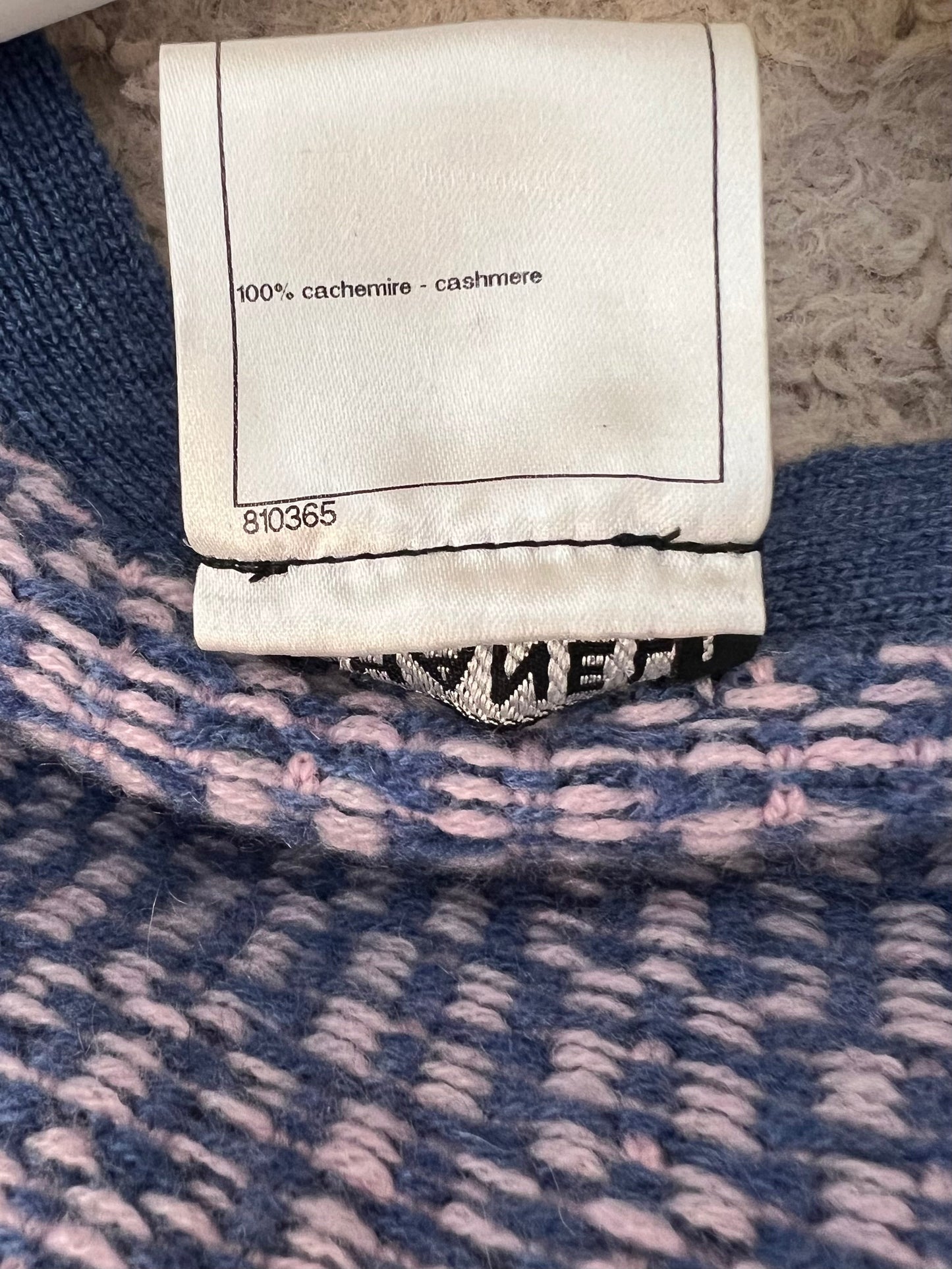 Chanel 11/C Blue and Pink Cashmere Knitted Cardigan with Braided Trim Detail Size FR 36 (UK 8)