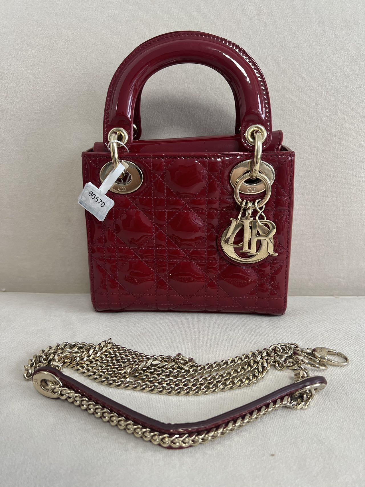 Lady Dior Mini Handbag Burgundy Red Patent Leather Gold-tone Chain Strap 2020 Suede Interior