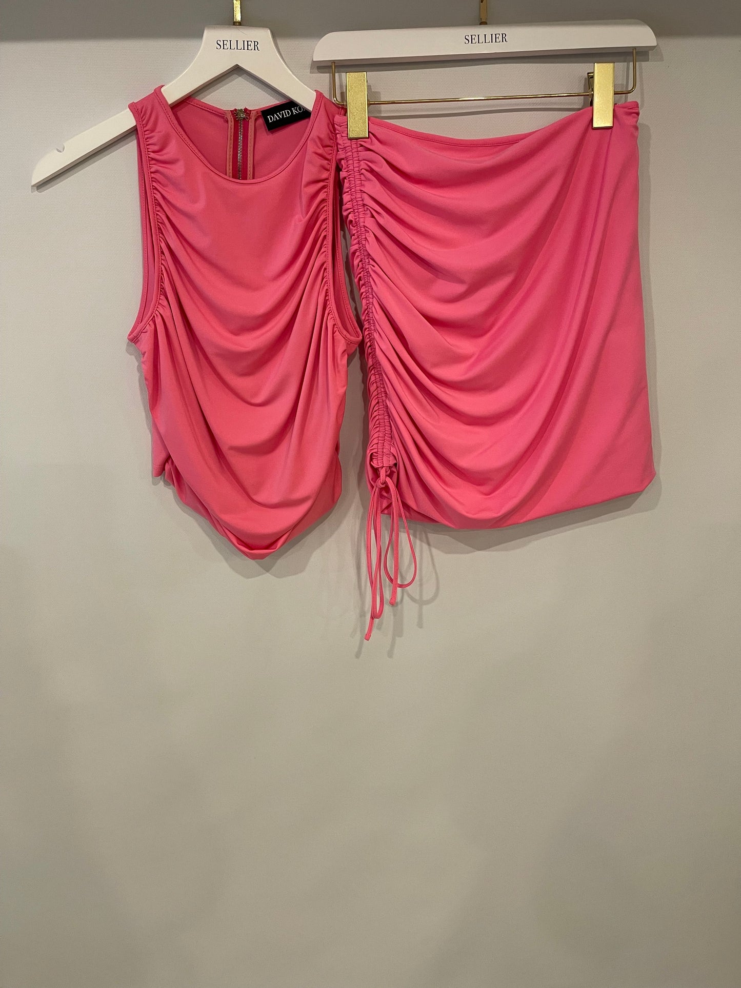 David Koma Pink Sleeveless Top and Mini Ruched Skirt Set Size UK 10 RRP £1,200