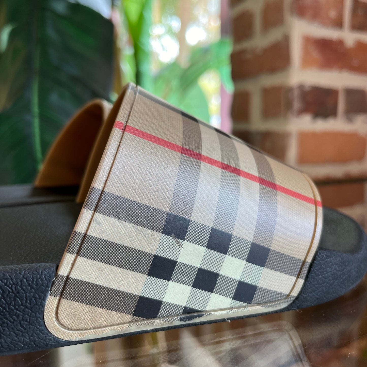 BURBERRY Beige Furley   Check Slides Men SZ43