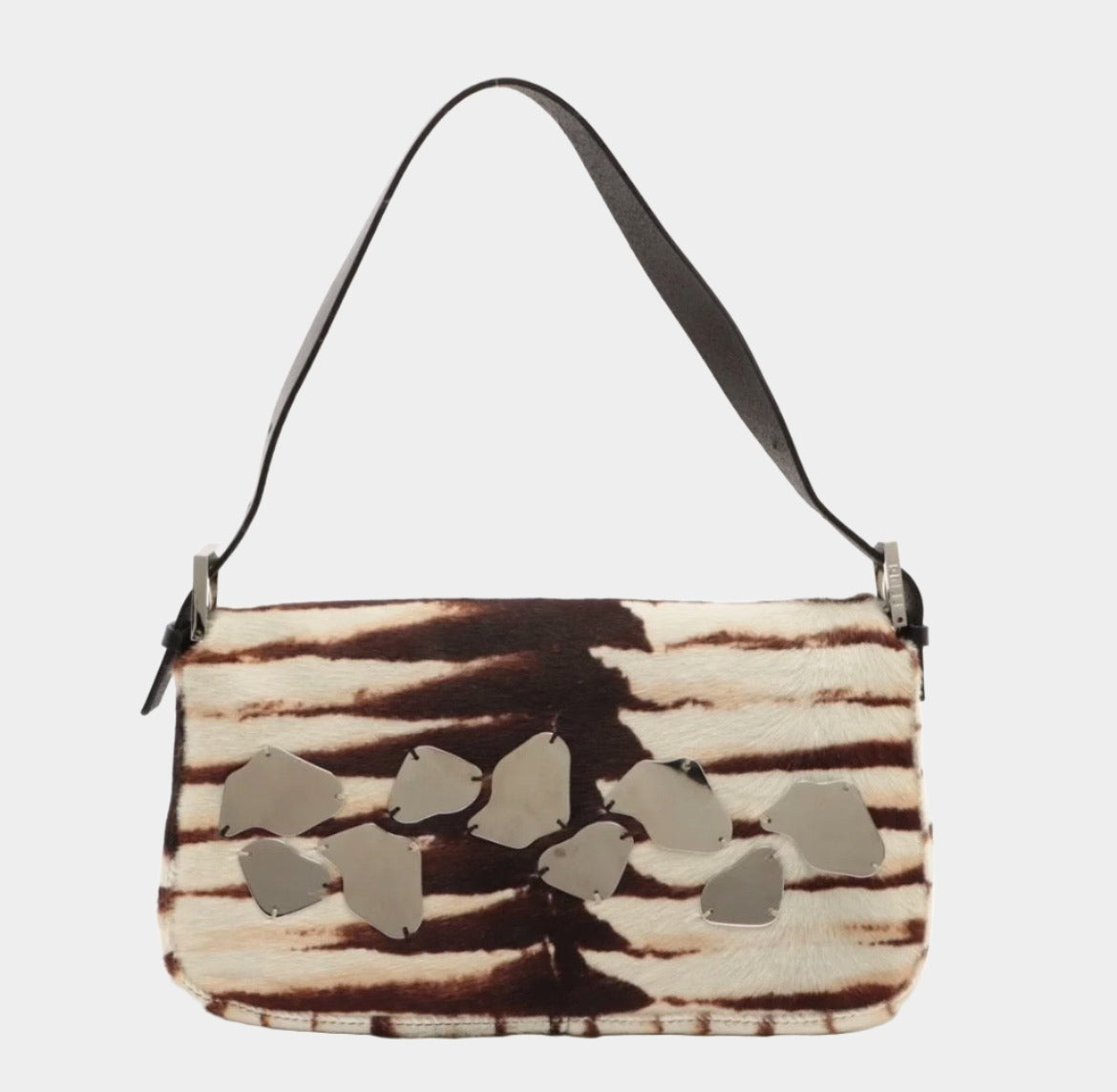 Fendi Baguette Pony-style Calfskin Leather Zebra Print with Metal Mirror