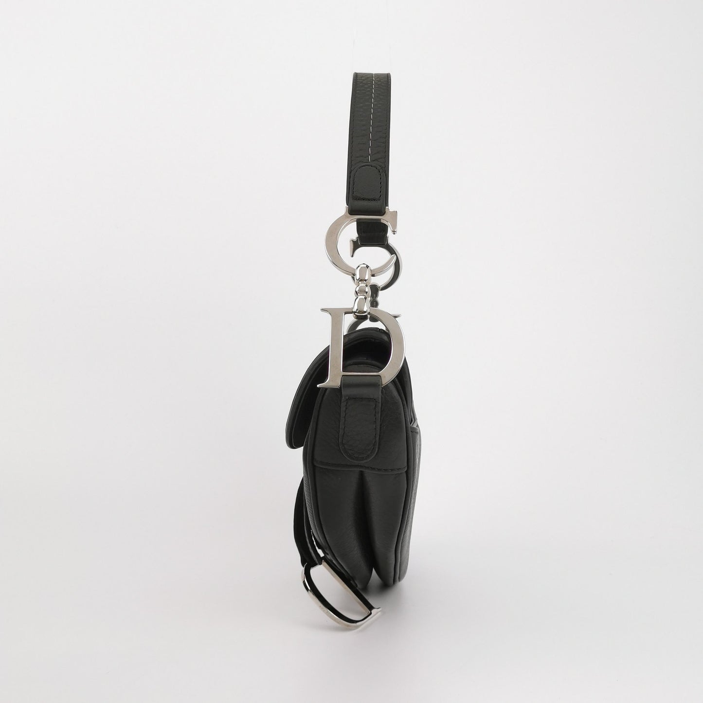 Dior Saddle   Black Calfskin Leather With White Stitching Silver Hardware