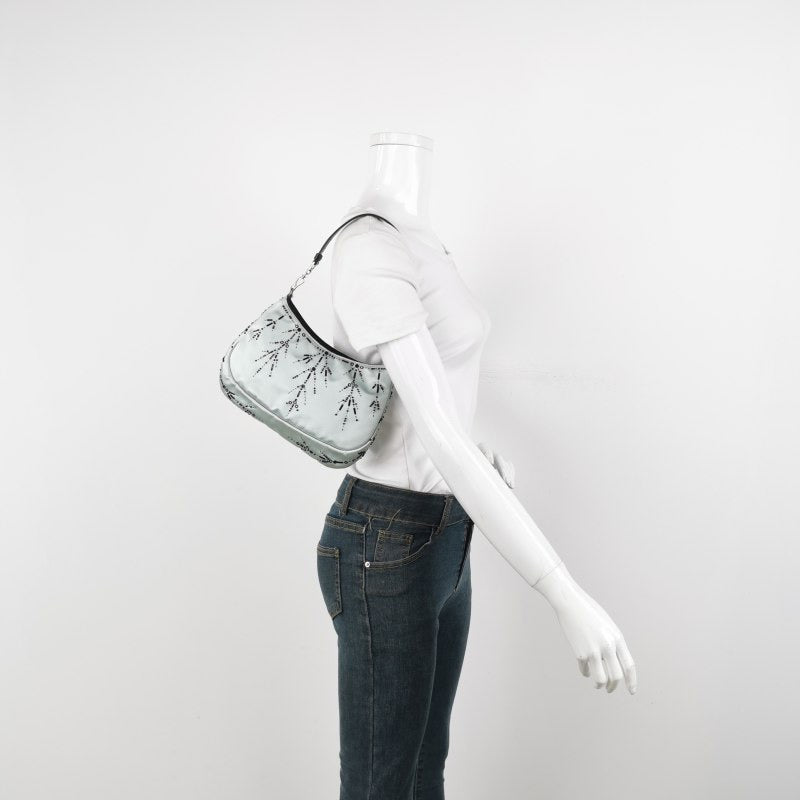 Prada Cleo   Blue Silk Beaded Embroidery Shoulder Bag