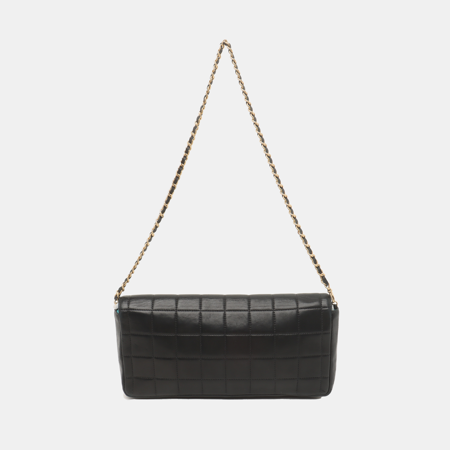 Chanel East West Chocolate Bar Black Leather Blue Interior