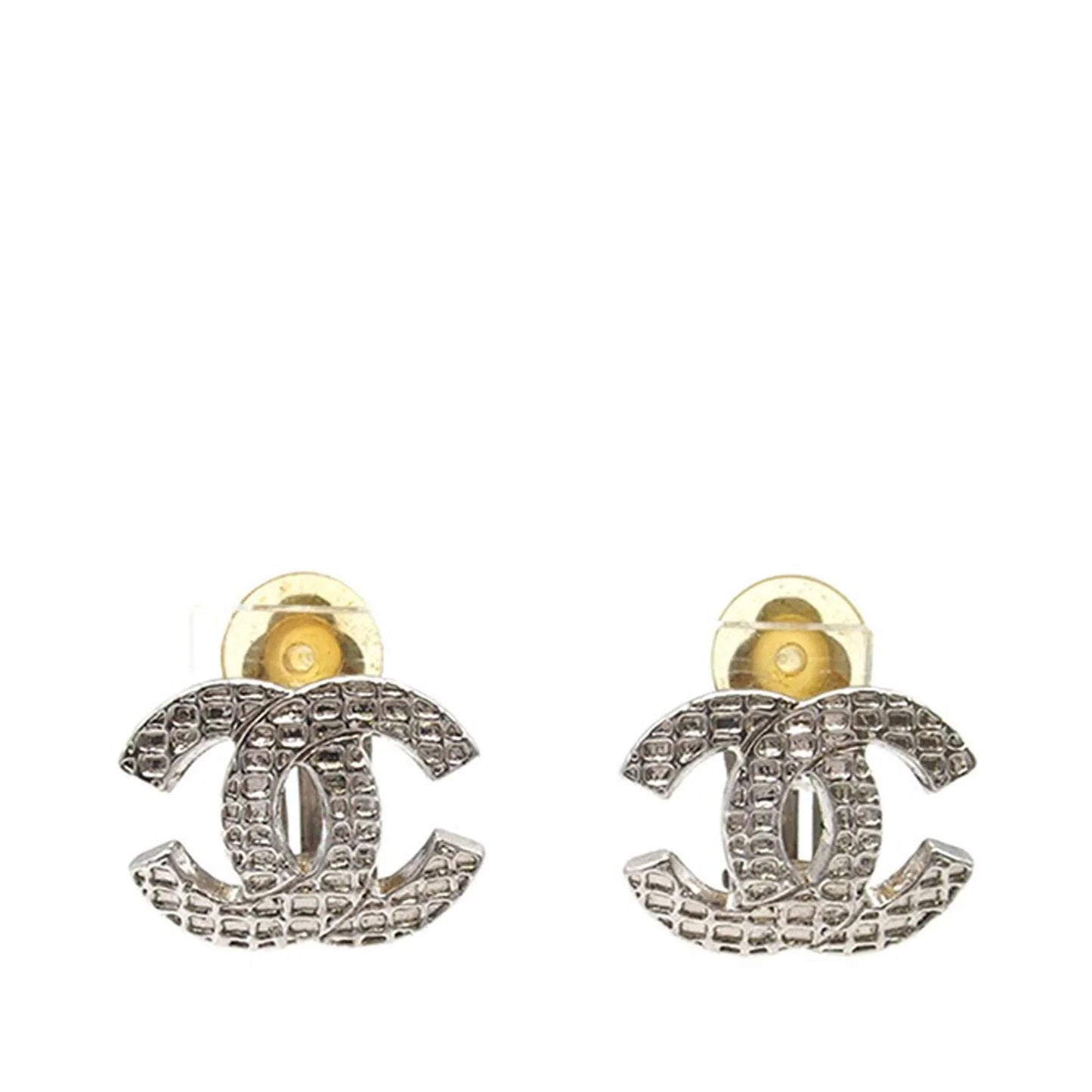 Silver Chanel Silver Plated CC Clip on Earrings