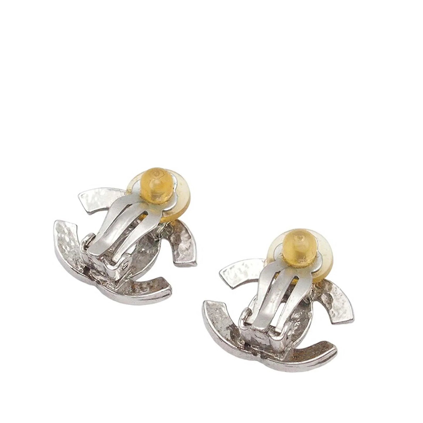 Silver Chanel Silver Plated CC Clip on Earrings