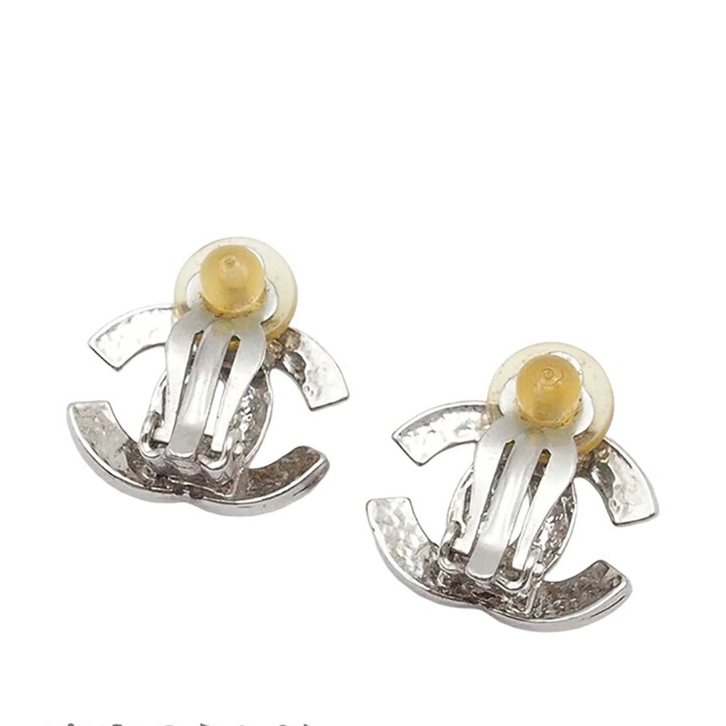 Silver Chanel Silver Plated CC Clip on Earrings