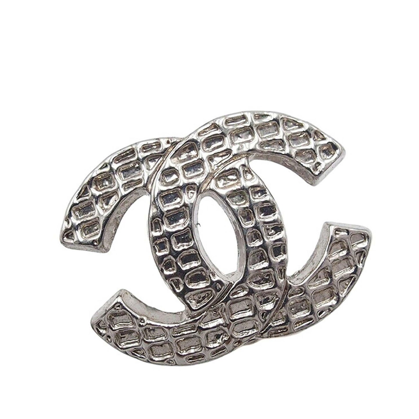 Silver Chanel Silver Plated CC Clip on Earrings