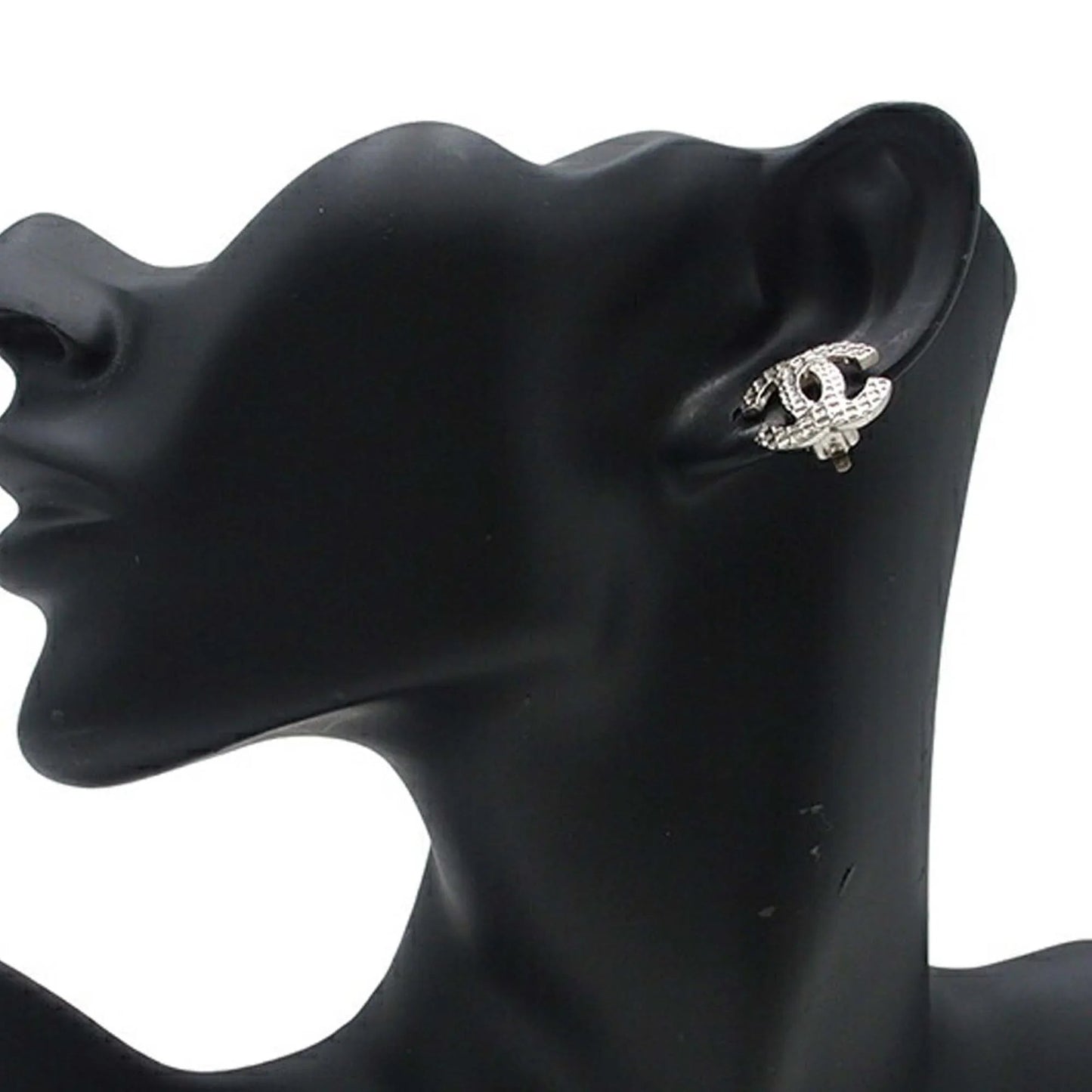 Silver Chanel Silver Plated CC Clip on Earrings