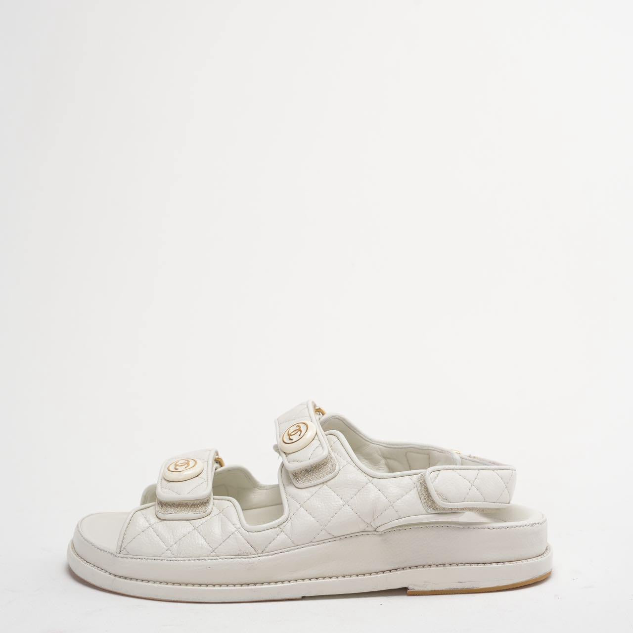 Chanel White Dad Sandal Lambskin Size 39