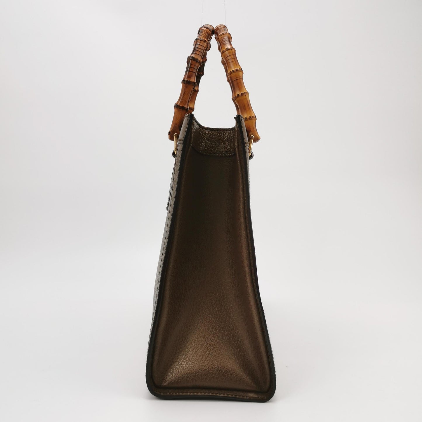 Gucci Diana   Large Metallic Copper Calfskin Leather Bamboo Top Handles Tote Bag