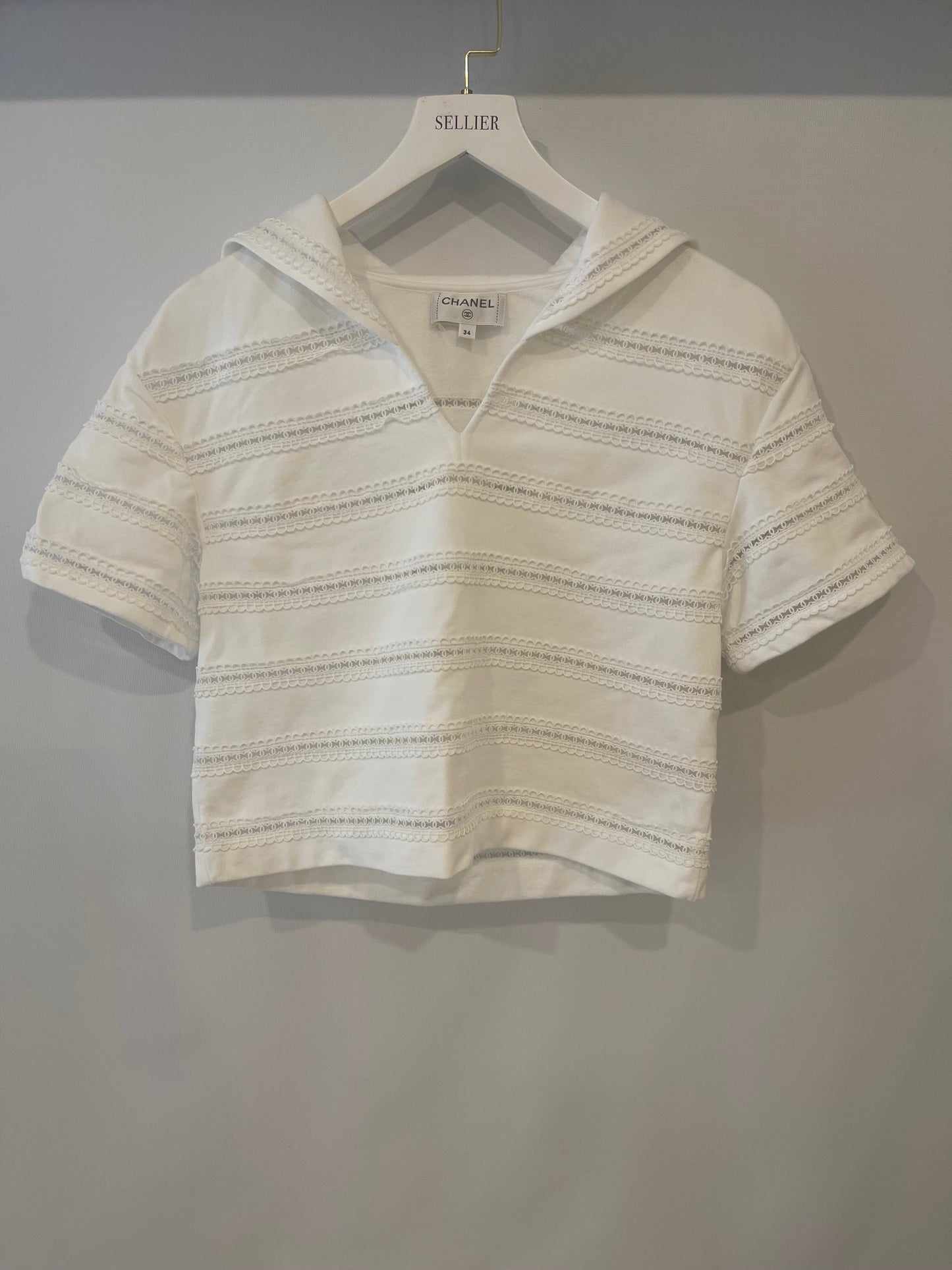 Chanel White Blo  with CC Logo Embroideries Size FR 34 (UK 6)