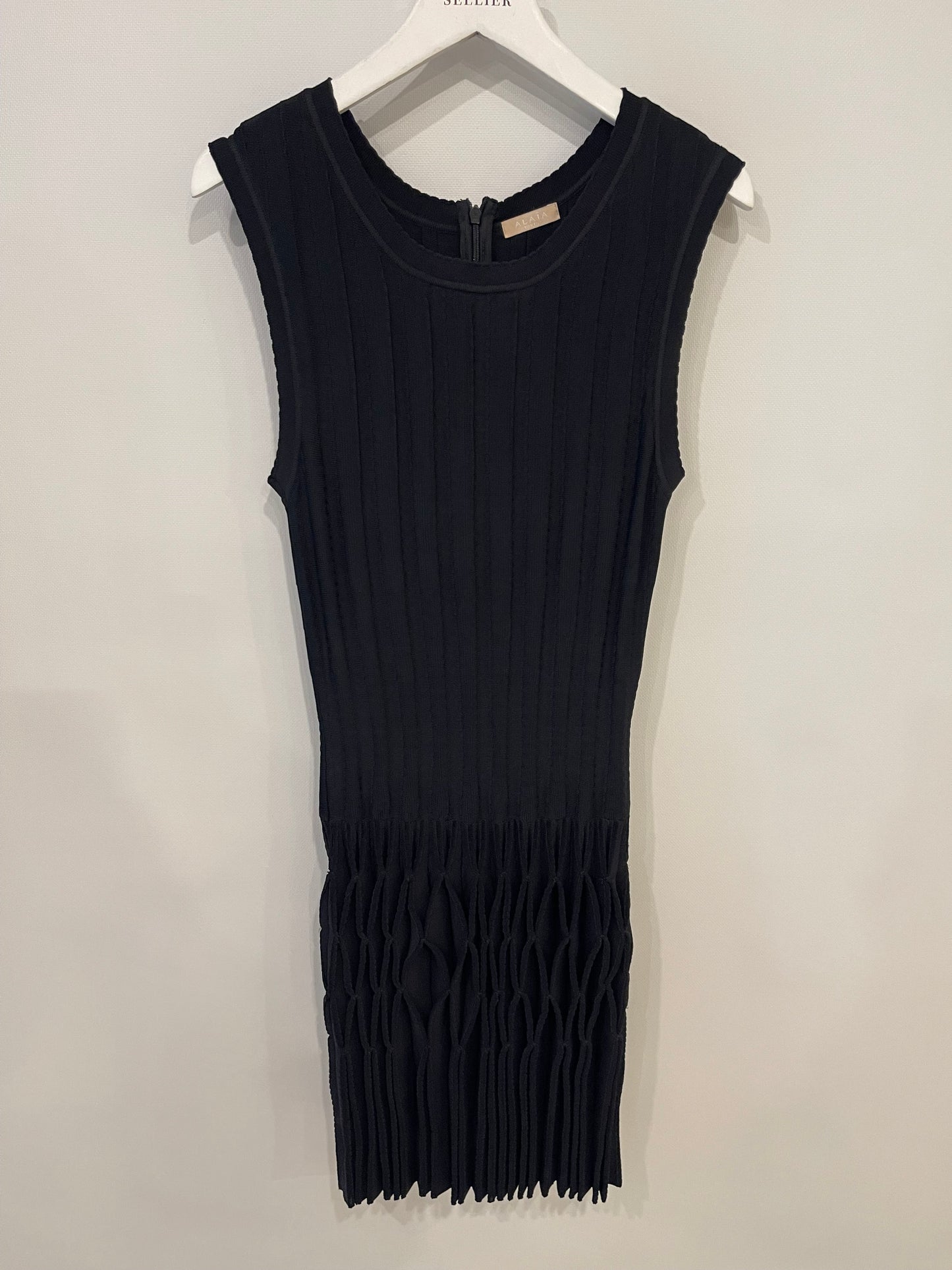 Ala•a Black Striped Sleeveless Mini Dress with Ruffle Detail Size FR 36 (UK 8)