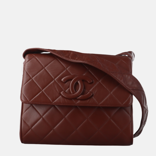 Chanel   Quilted Flap Crossbody Messenger Bag Deep Burgundy Brown