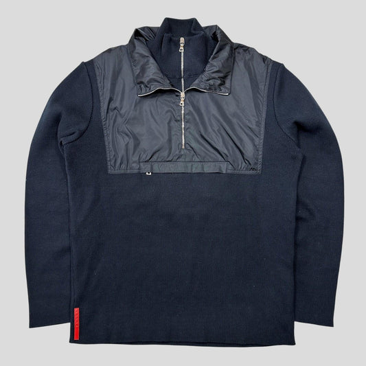 Prada Sport 00’s Nylon Panelled Twin Collar Knit - L