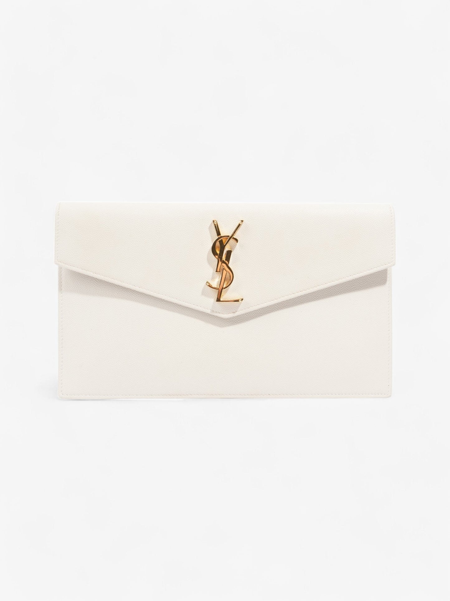 Saint Laurent Uptown Clutch Blanc   Grained Leather