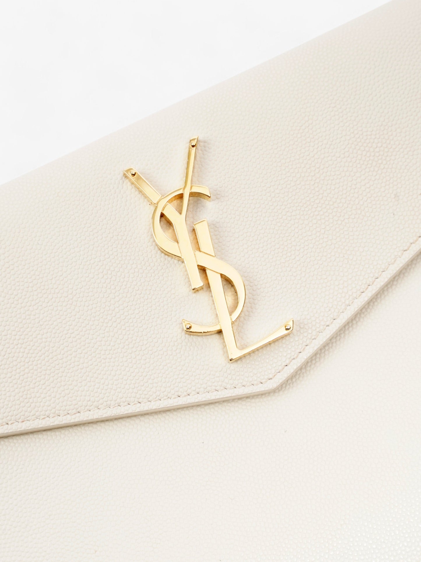 Saint Laurent Uptown Clutch Blanc   Grained Leather