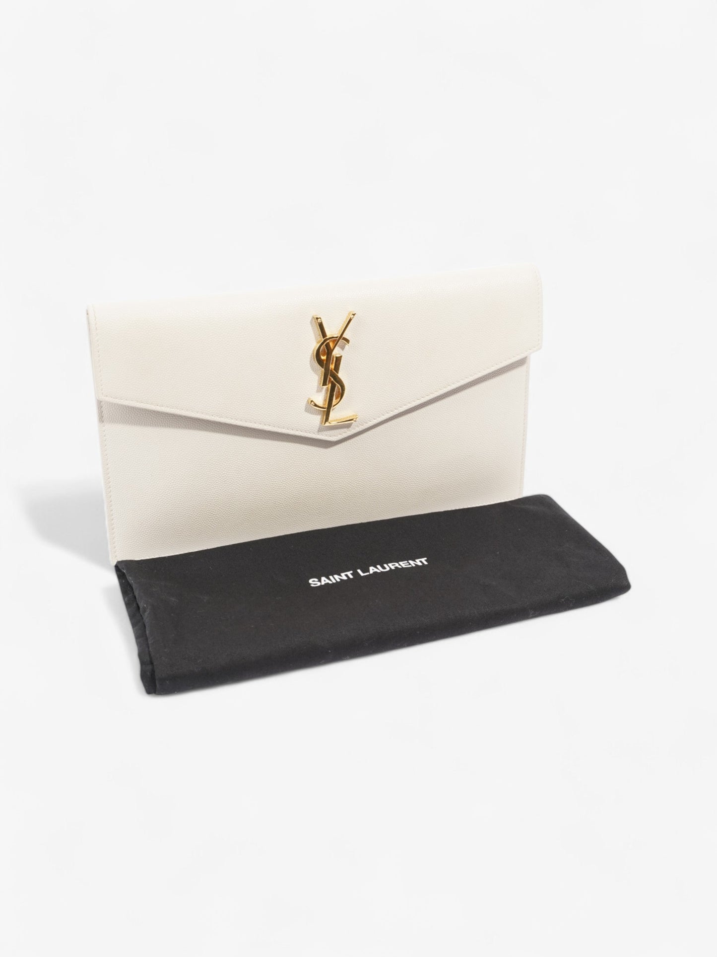 Saint Laurent Uptown Clutch Blanc   Grained Leather