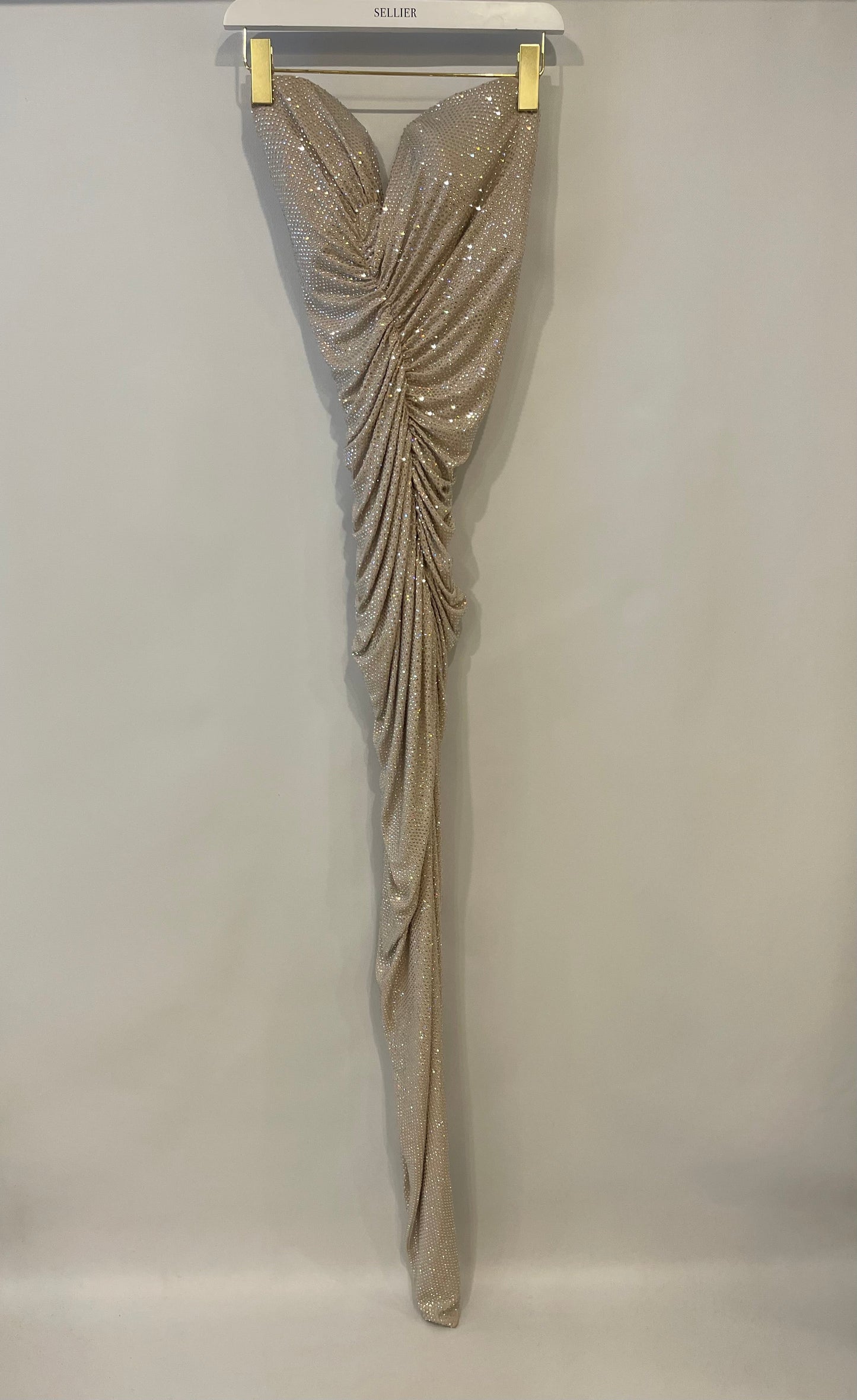 Alexandre Vauthier Beige Asymmetric Crystal Embellished Gown Dress Size FR 40 (UK 12) RRP £5,700