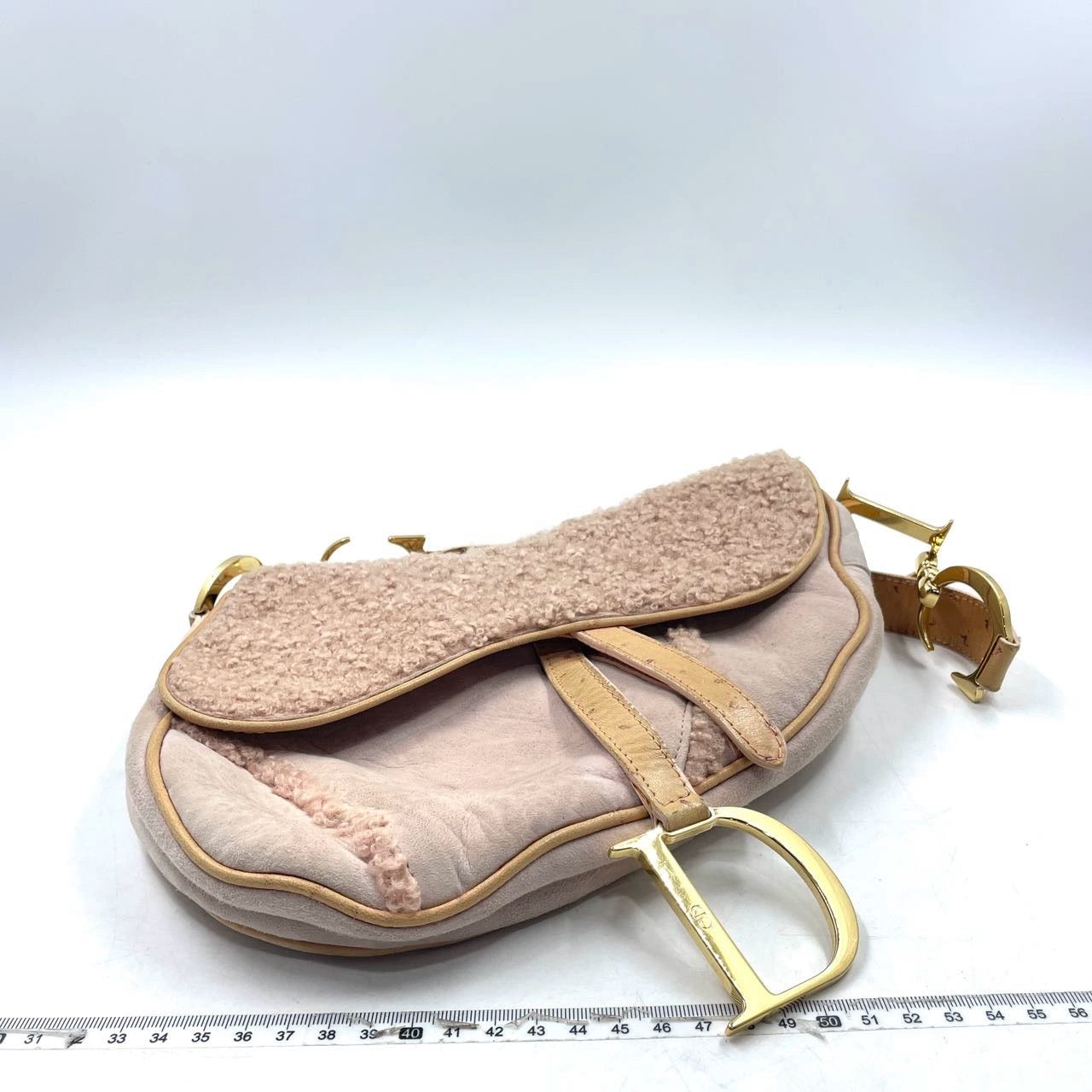 Dior Saddle   Shoulder Bag Medium Shearling and Ostrich Leather Pink