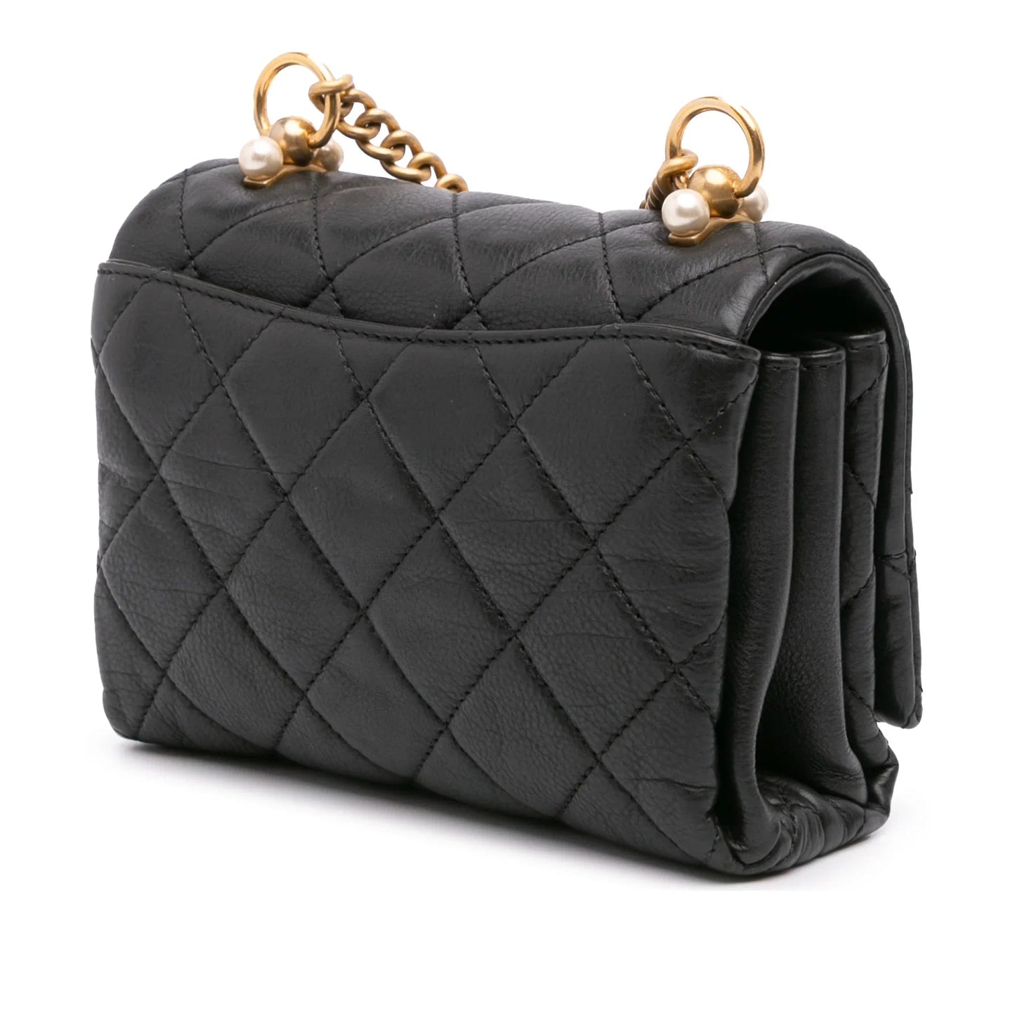 Black Chanel Mini Quilted Calfskin Pearl CC Accordion Flap Crossbody Bag