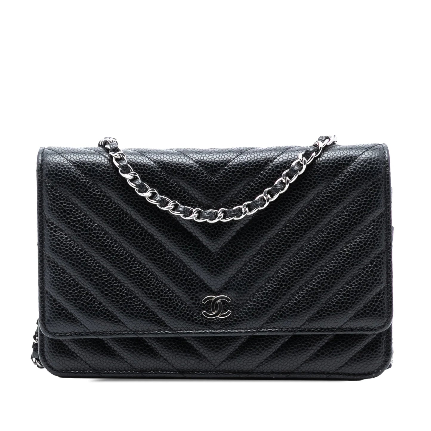 Black Chanel CC Chevron Caviar Wallet On Chain Crossbody Bag