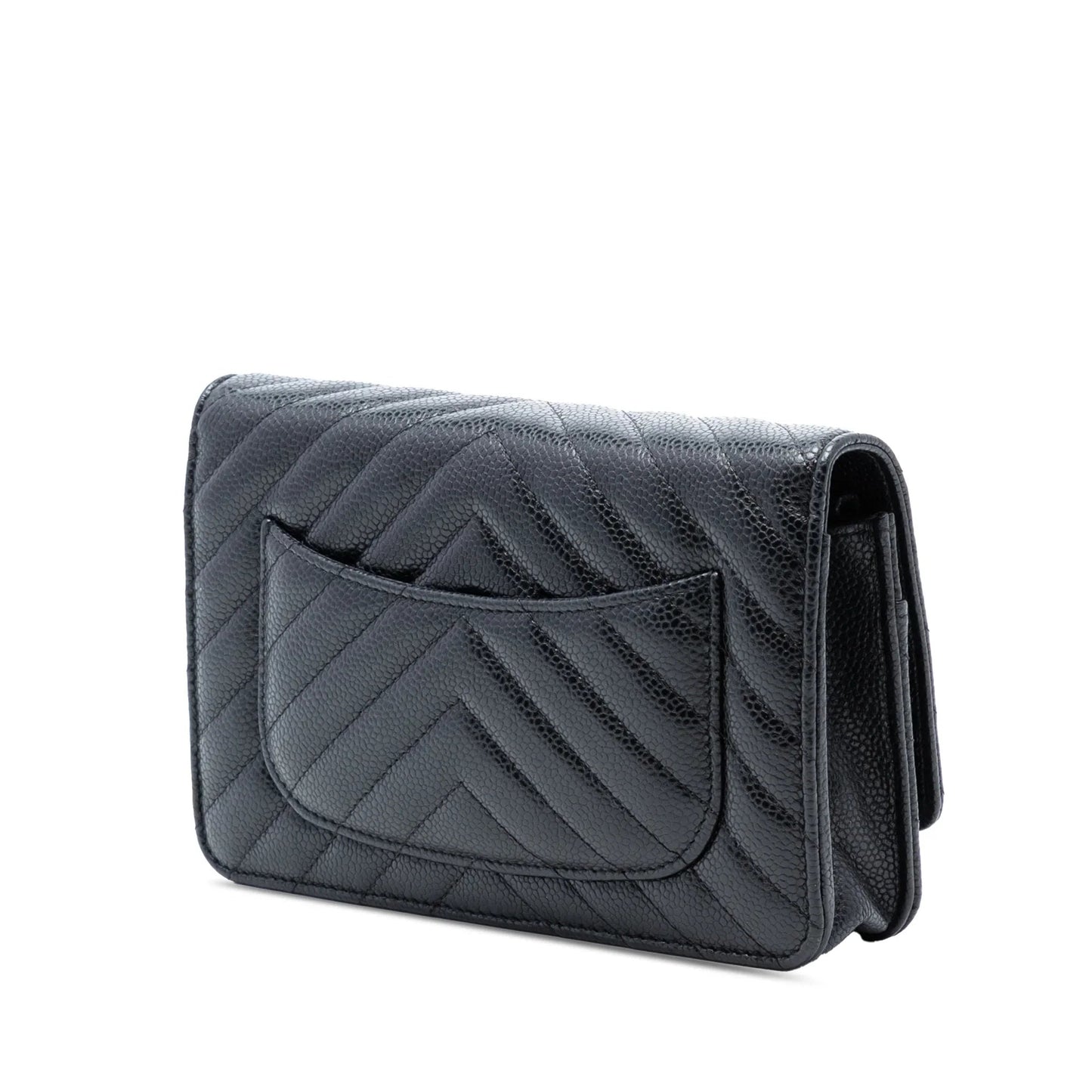 Black Chanel CC Chevron Caviar Wallet On Chain Crossbody Bag