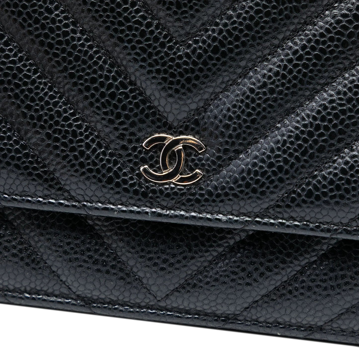 Black Chanel CC Chevron Caviar Wallet On Chain Crossbody Bag