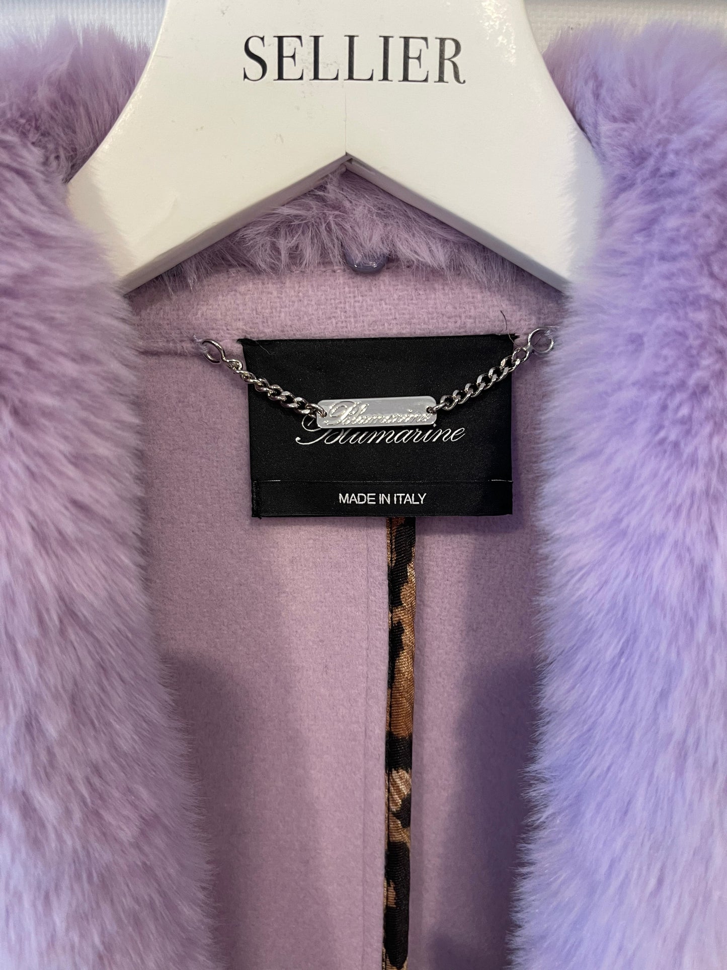 Blumarine Lilac Wool Coat with Detachable Handcuff and Collar Faux Fur Detail IT 42 (UK 10)