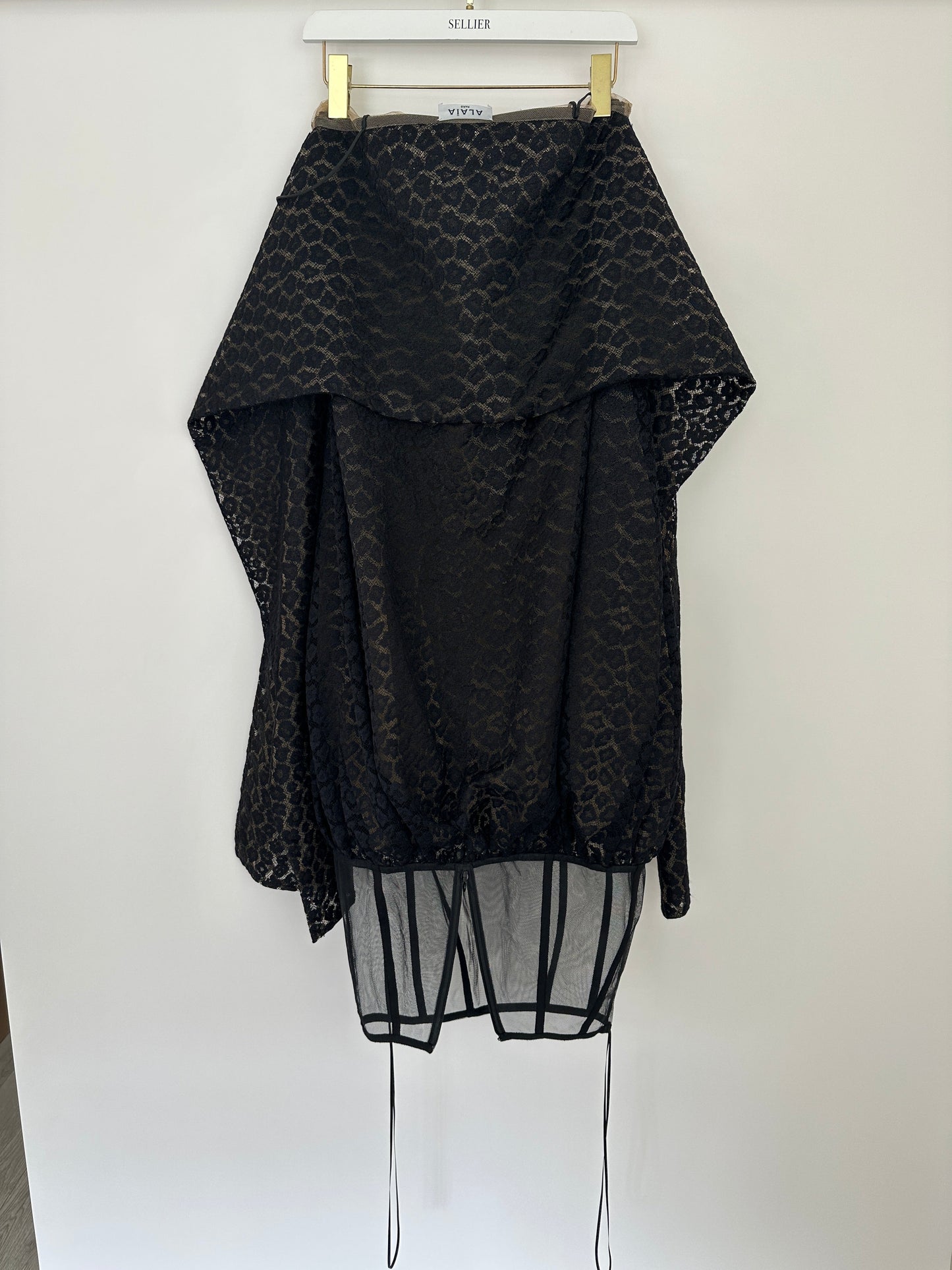 Ala•a Black Leopard Printed Textured Long-Sleeve Midi Dress Size FR 36 (UK 8)