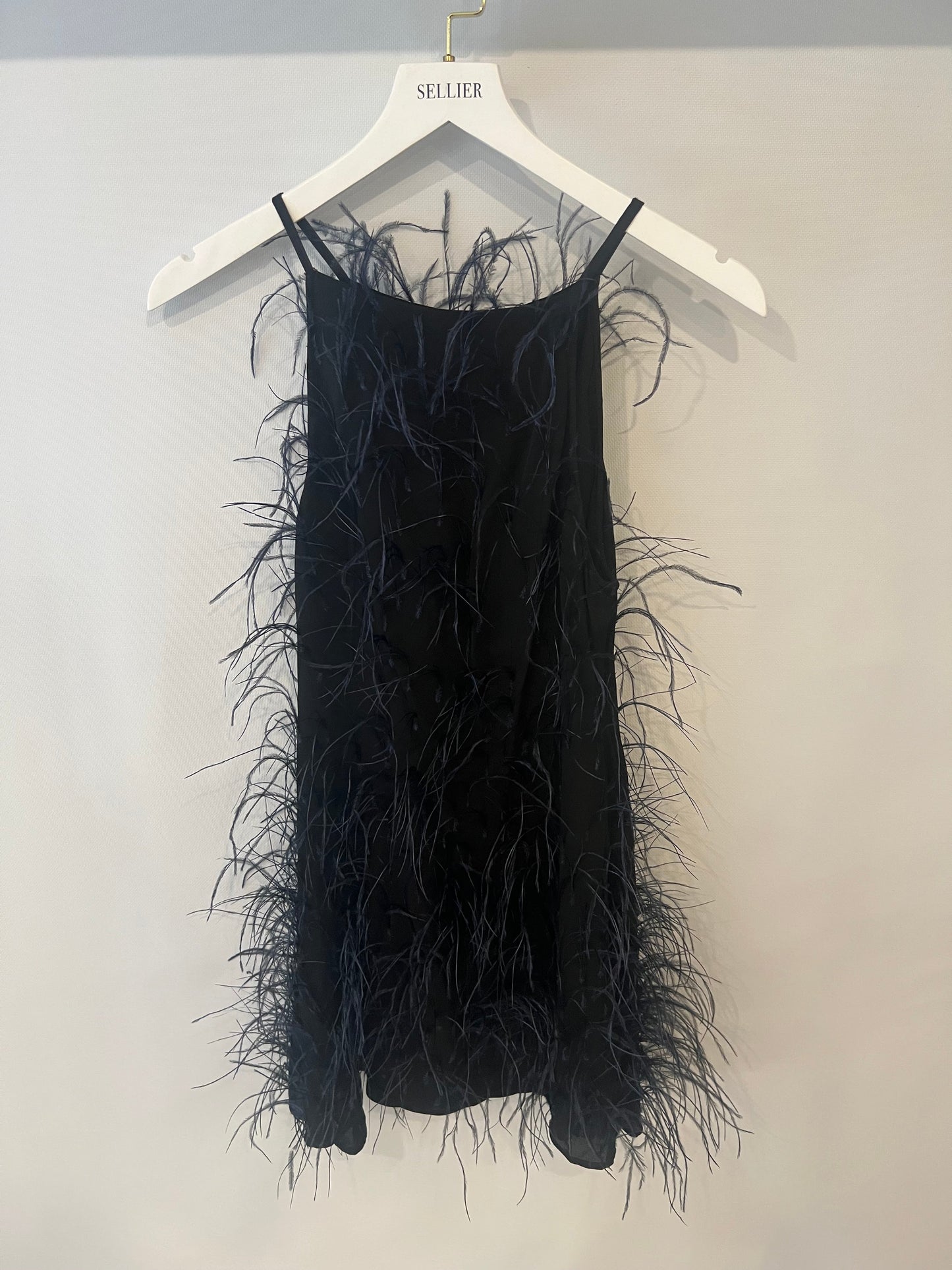 Cult Gaia Black Shannon Mini Dress with Navy Feather Details Size XS (UK 6) RRP £1,400