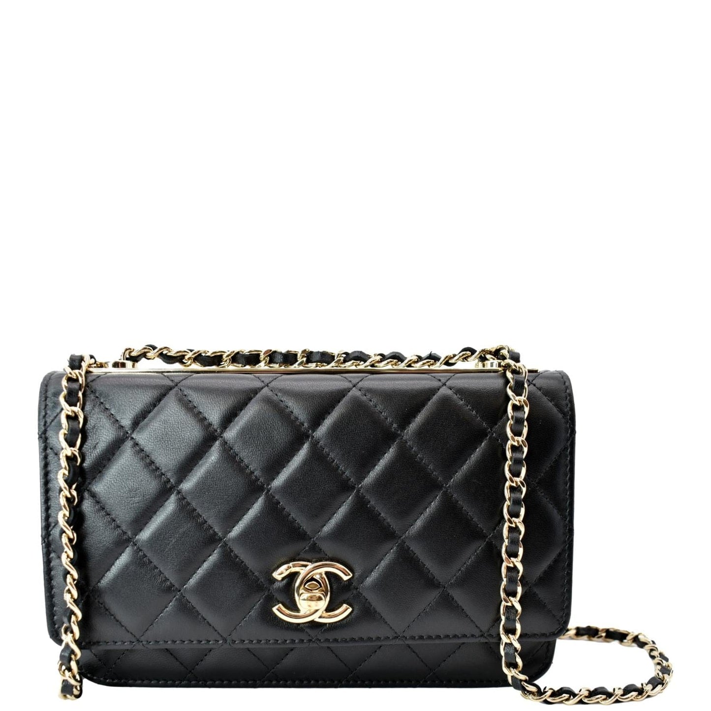 CHANEL Trendy CC  Leather Wallet On Chain Crossbody Bag Black