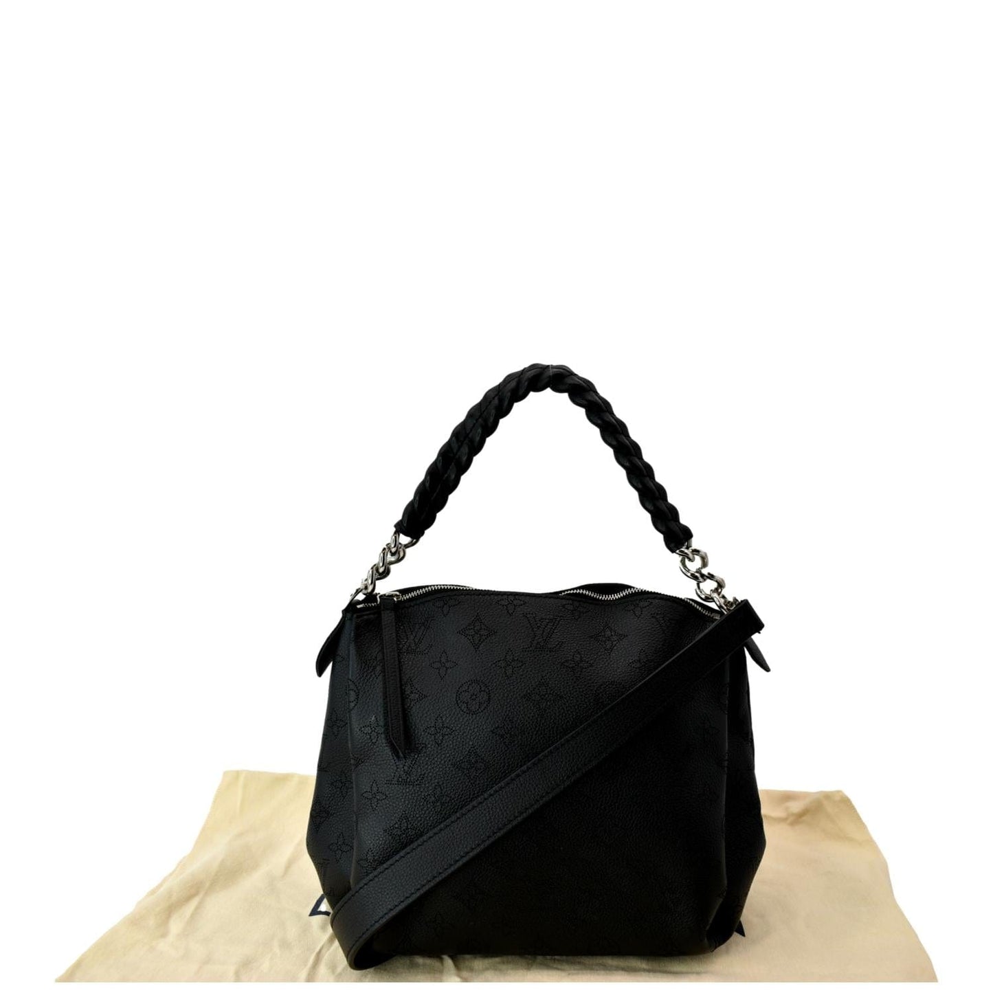 LOUIS VUITTON Babylone Monogram Mahina Leather Chain Shoulder Bag Black